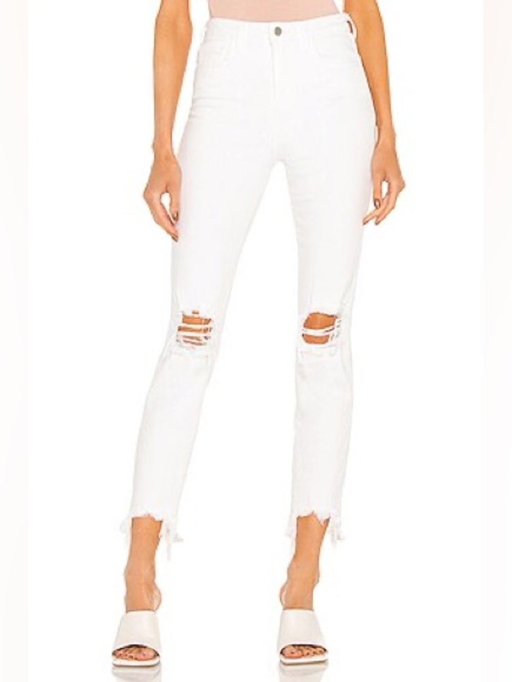 L’Agence High Line High Rise Skinny Ivory Vintage White Distressed Raw Hem Sz 26